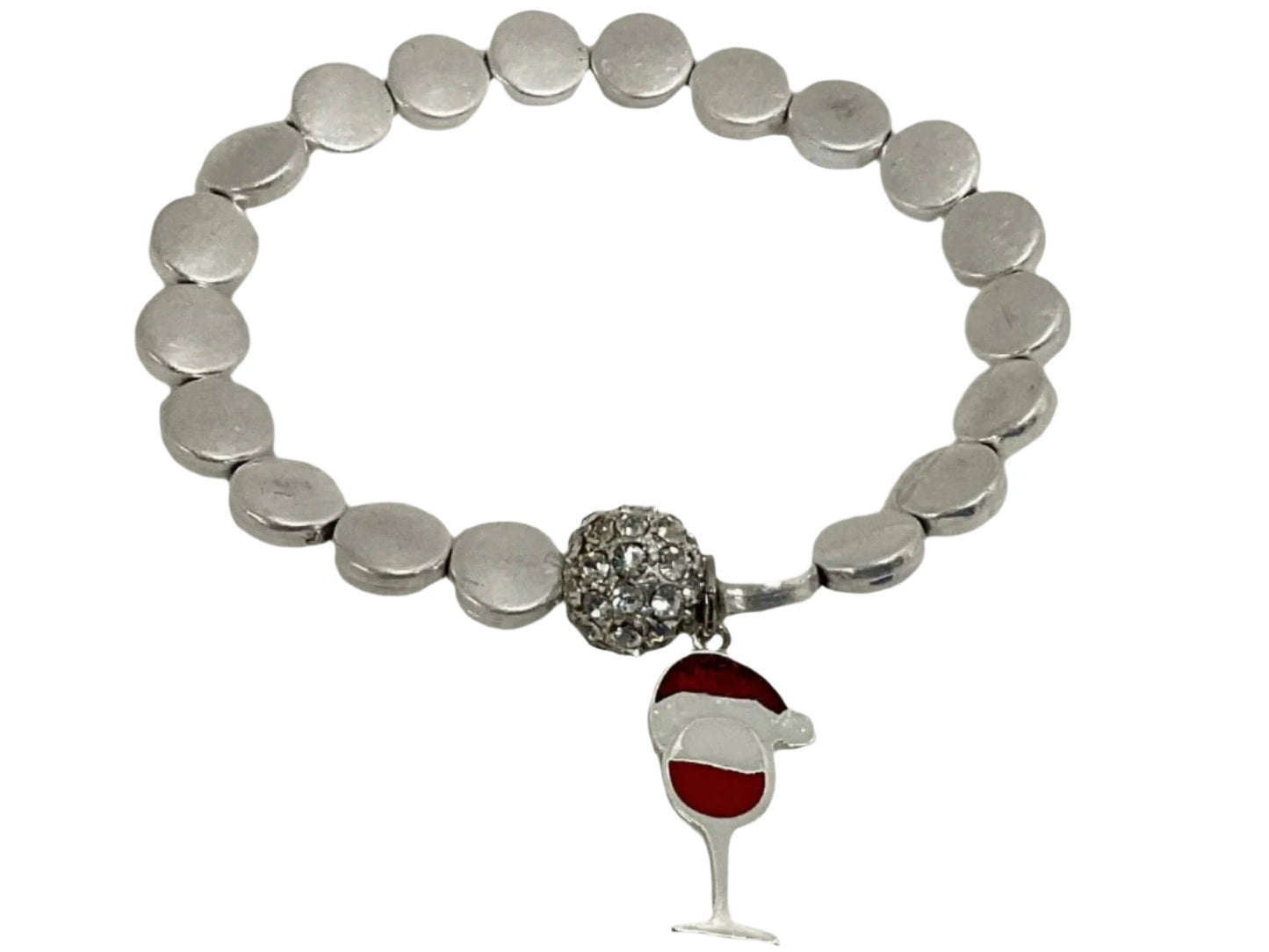 BR3783-Silver Wine Glass w/Santa Hat Charm - 6 pc assortment