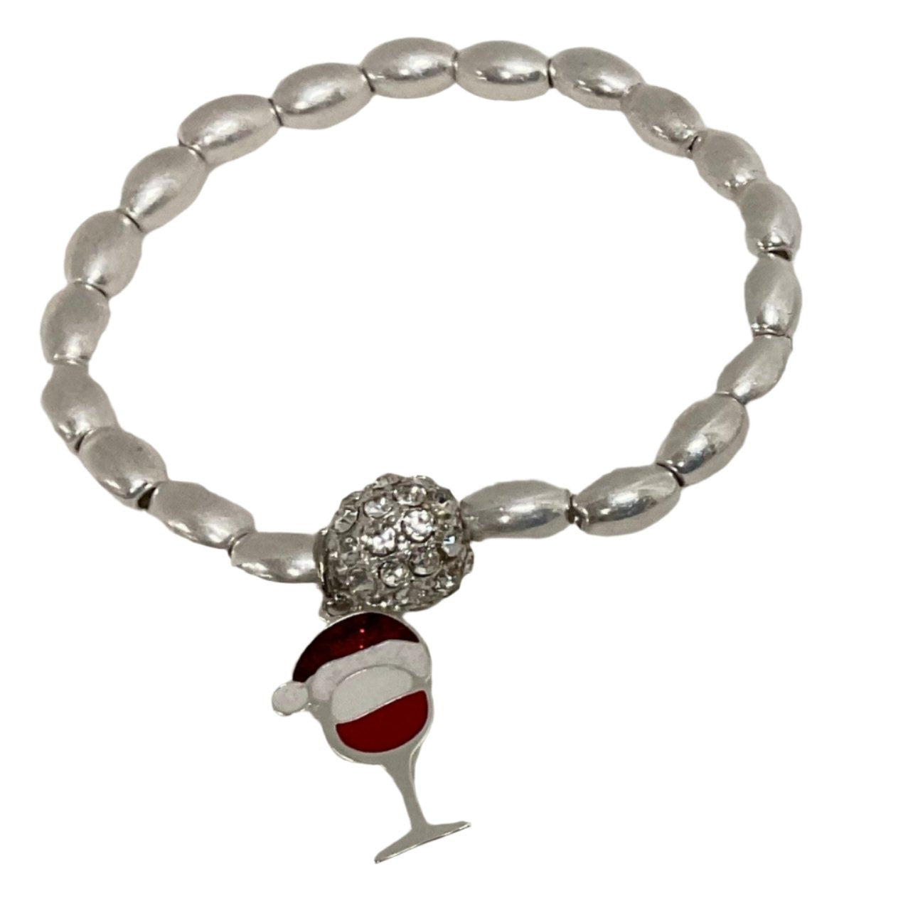 BR3783-Silver Wine Glass w/Santa Hat Charm - 6 pc assortment
