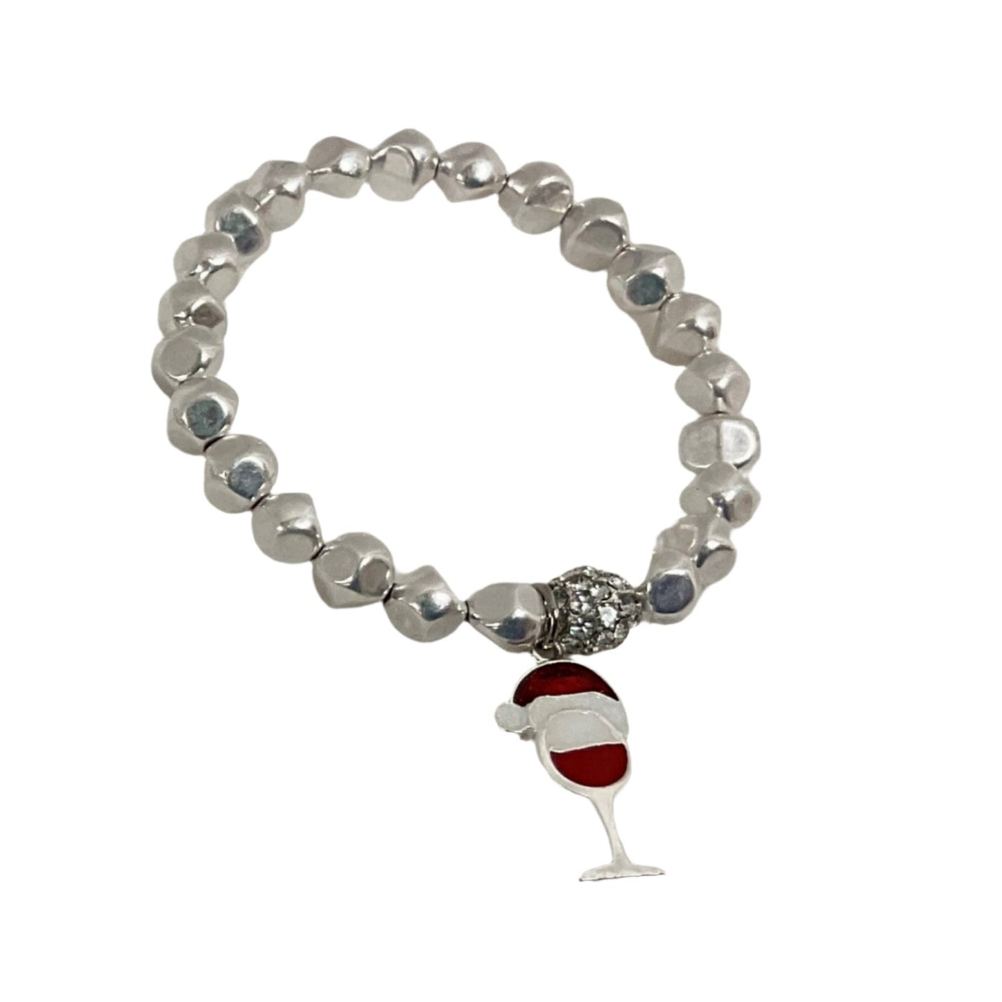 BR3783-Silver Wine Glass w/Santa Hat Charm - 6 pc assortment