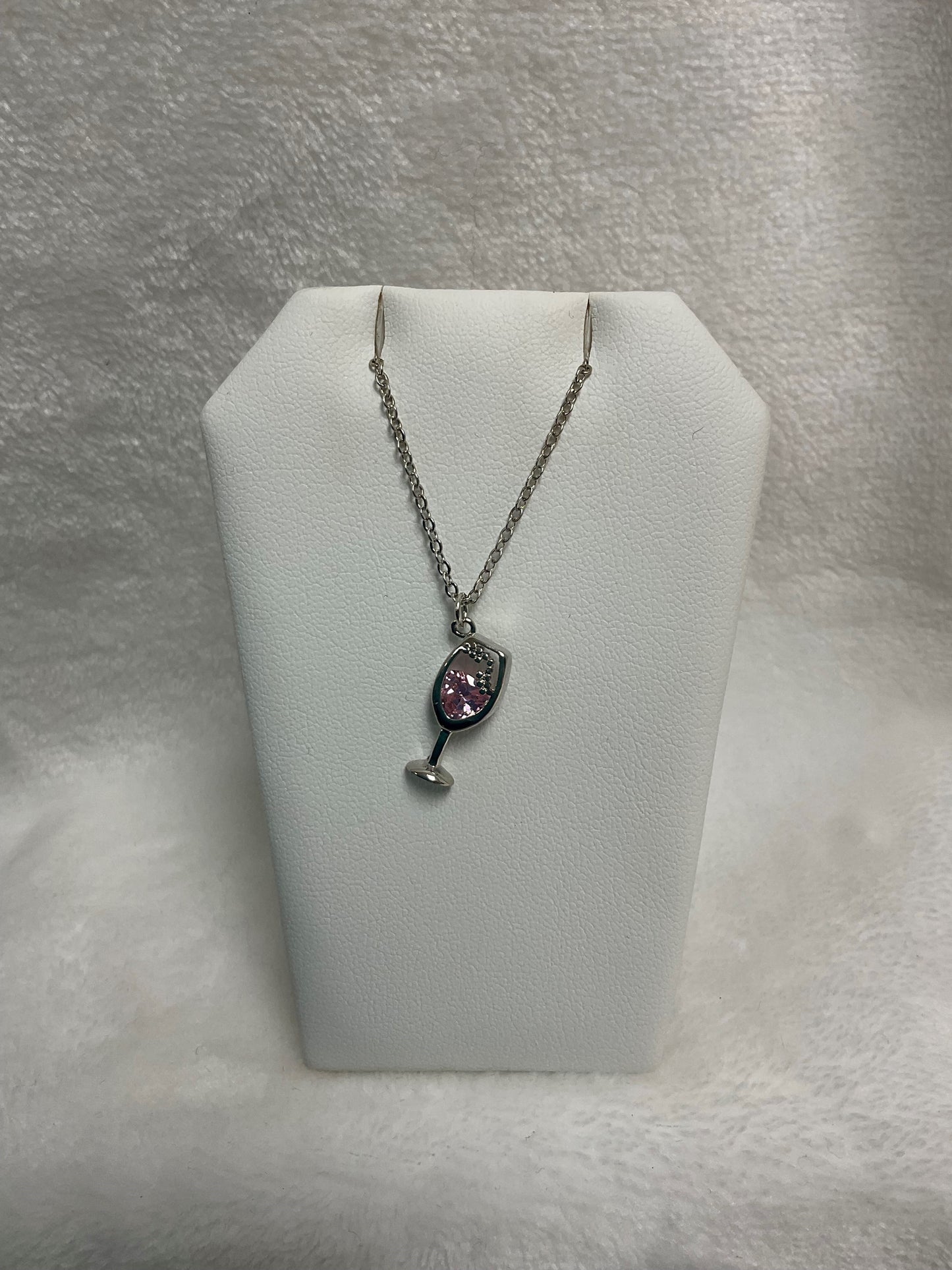N3166- Silver Sparkling Wine Glass Necklace