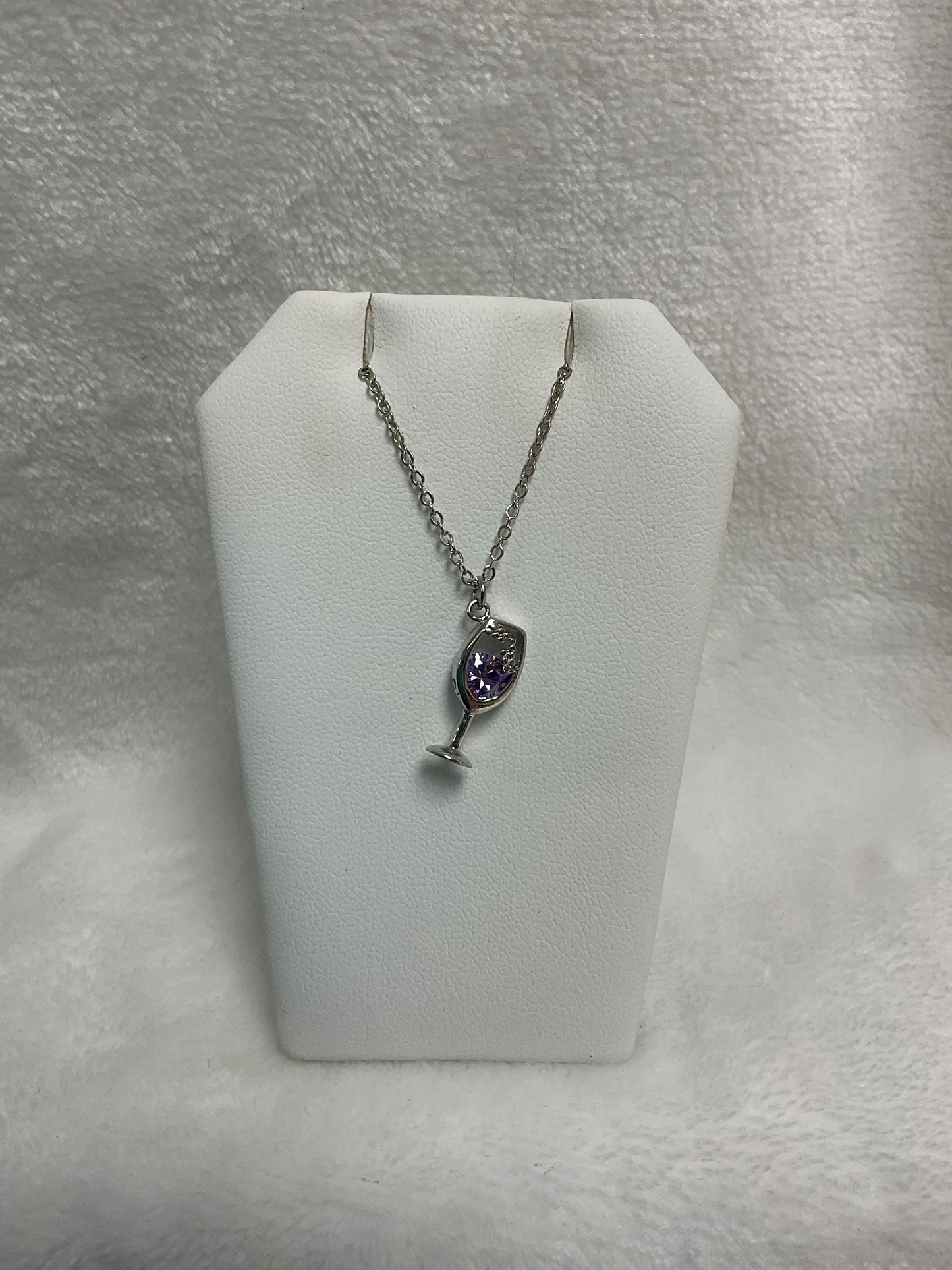 N3166- Silver Sparkling Wine Glass Necklace