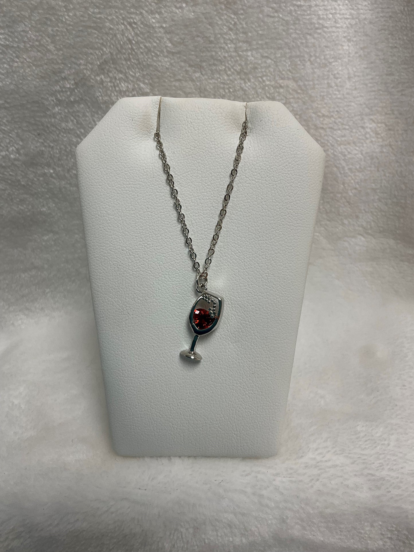 N3166- Silver Sparkling Wine Glass Necklace