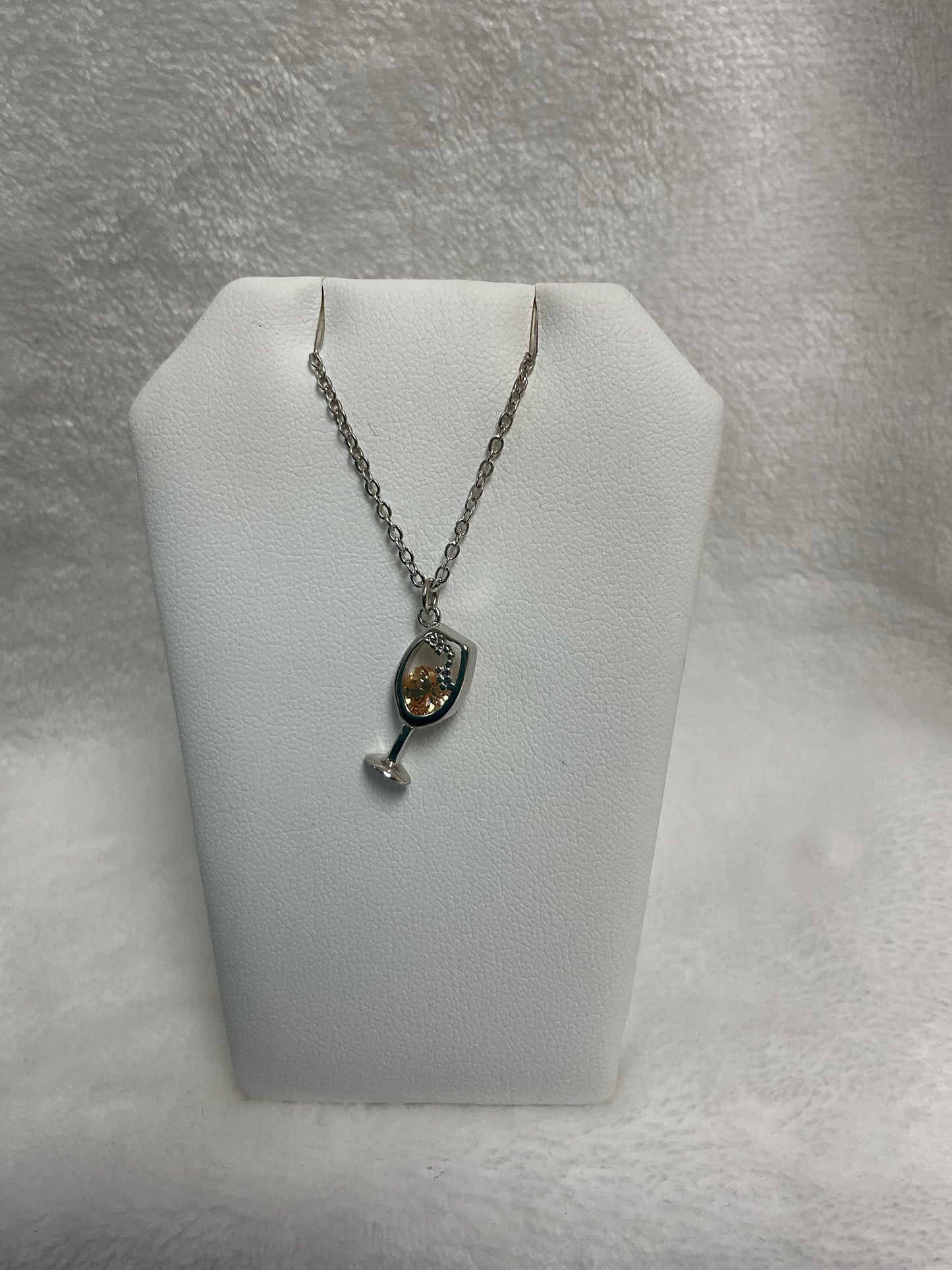 N3166- Silver Sparkling Wine Glass Necklace